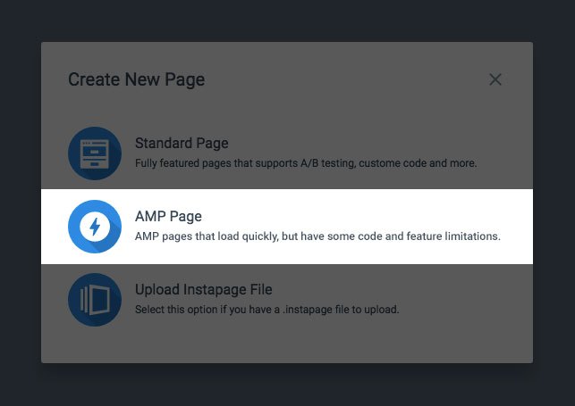 AMP landing pages Instapage create new