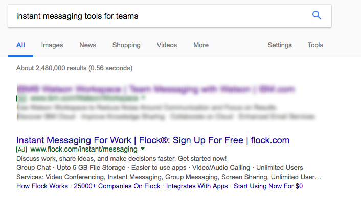 Результат поисковой системы Google для инструментов обмена мгновенными сообщениями