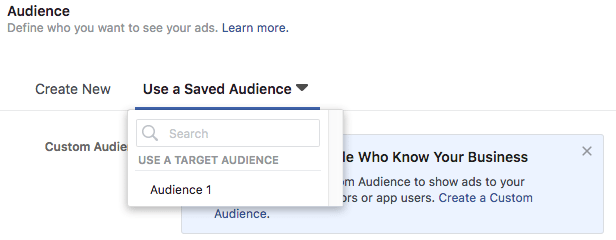 На снимке экрана показано, как настроить таргетинг на пользовательскую аудиторию.