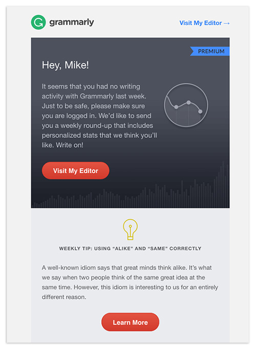 personalizzare le email Grammarly individual