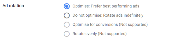 sélectionner les options de rotation des annonces dans la campagne de publicité display Google Ads