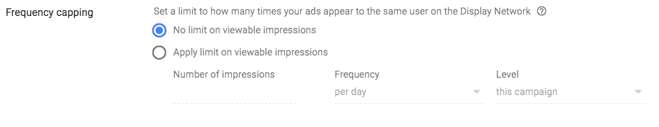 sélectionner la limitation du nombre d'expositions dans la campagne de publicité display Google Ads