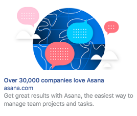 Screenshot of Asana's Facebook ad copy