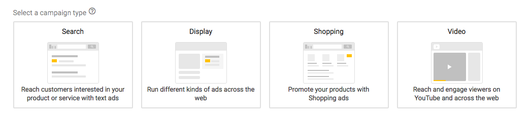 sélection du type de campagne dans Google Ads