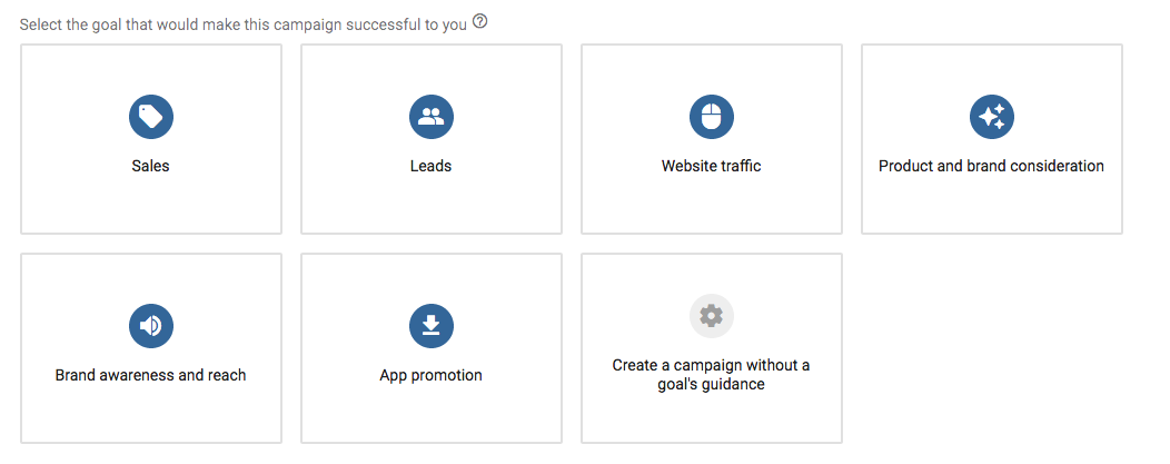 sélection d'un objectif de campagne dans Google Ads