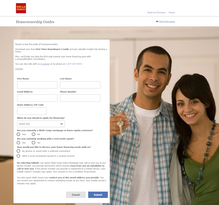 Ghidul cumpărătorului de locuințe Wells Fargo după clic pe pagina de destinație