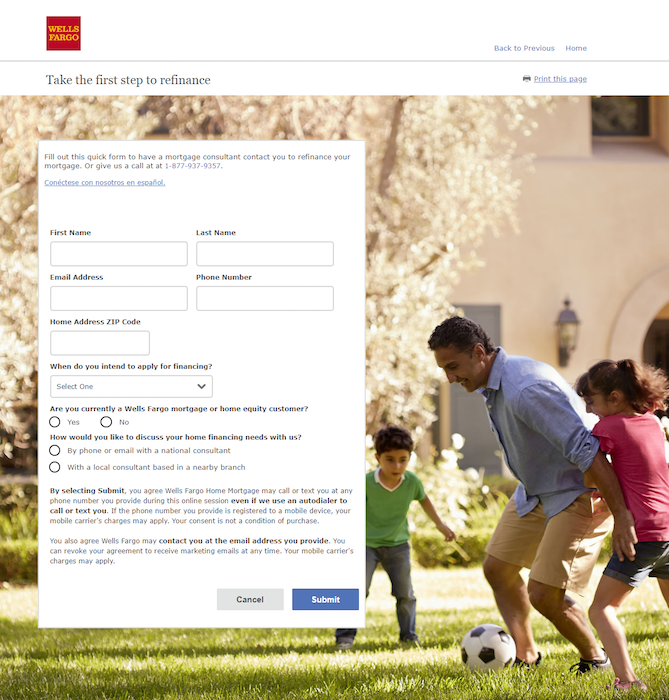 Wells Fargo refinanțare post-clic pe pagina de destinație