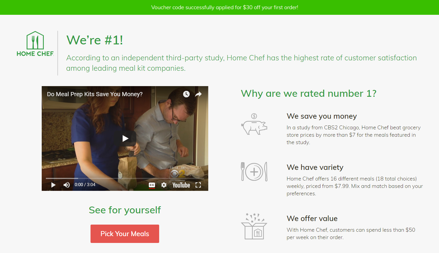 целевая страница электронной коммерции Home Chef