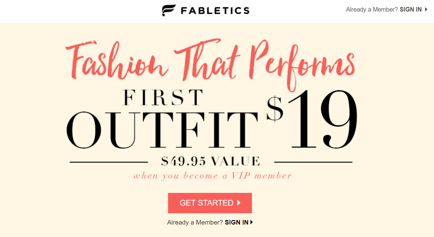 лучшие целевые страницы электронной коммерции после клика Fabletics