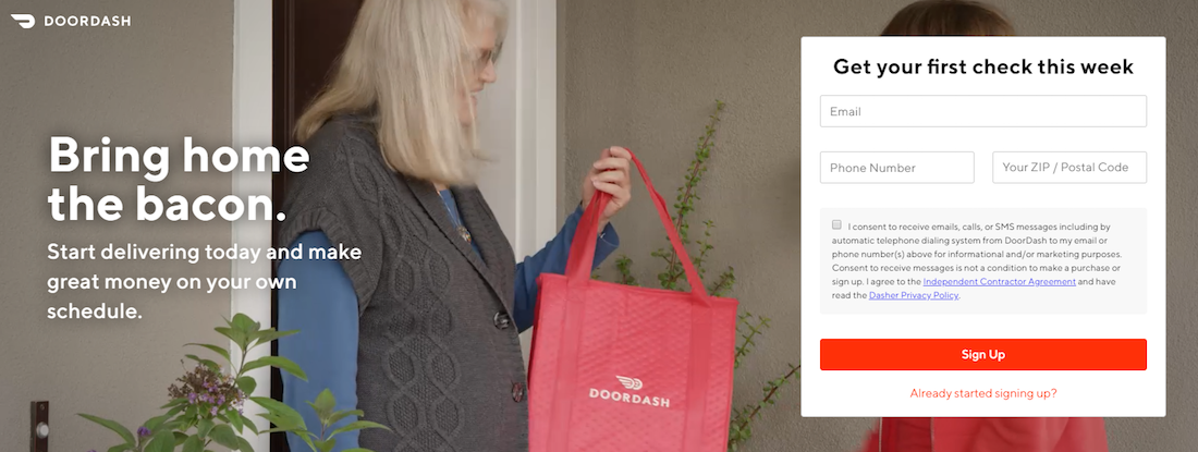 páginas de destino pós-clique de recrutamento DoorDash