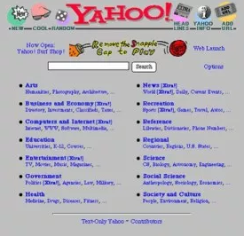 Entwicklung der Werbung Yahoo Website 1995