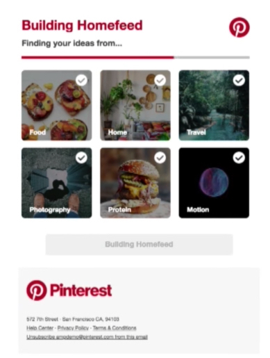 이메일 및 AMP Pinterest 홈피드 구축