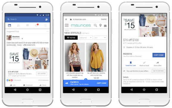 Facebook çevrimiçi teklif reklamı Maurices örneği