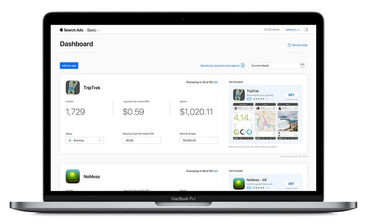 Apple 搜索广告报告仪表板