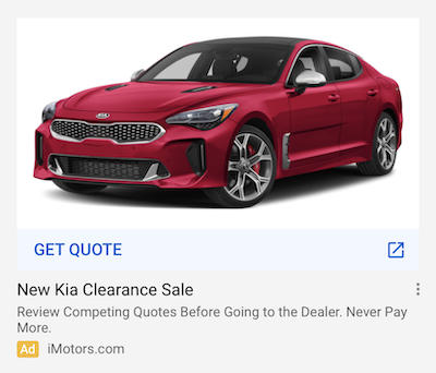 Пример Google Discovery Ads Kia