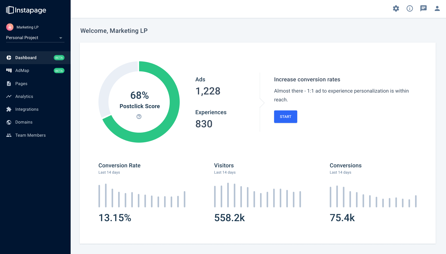 新的 Instapage Postclick 参与仪表板