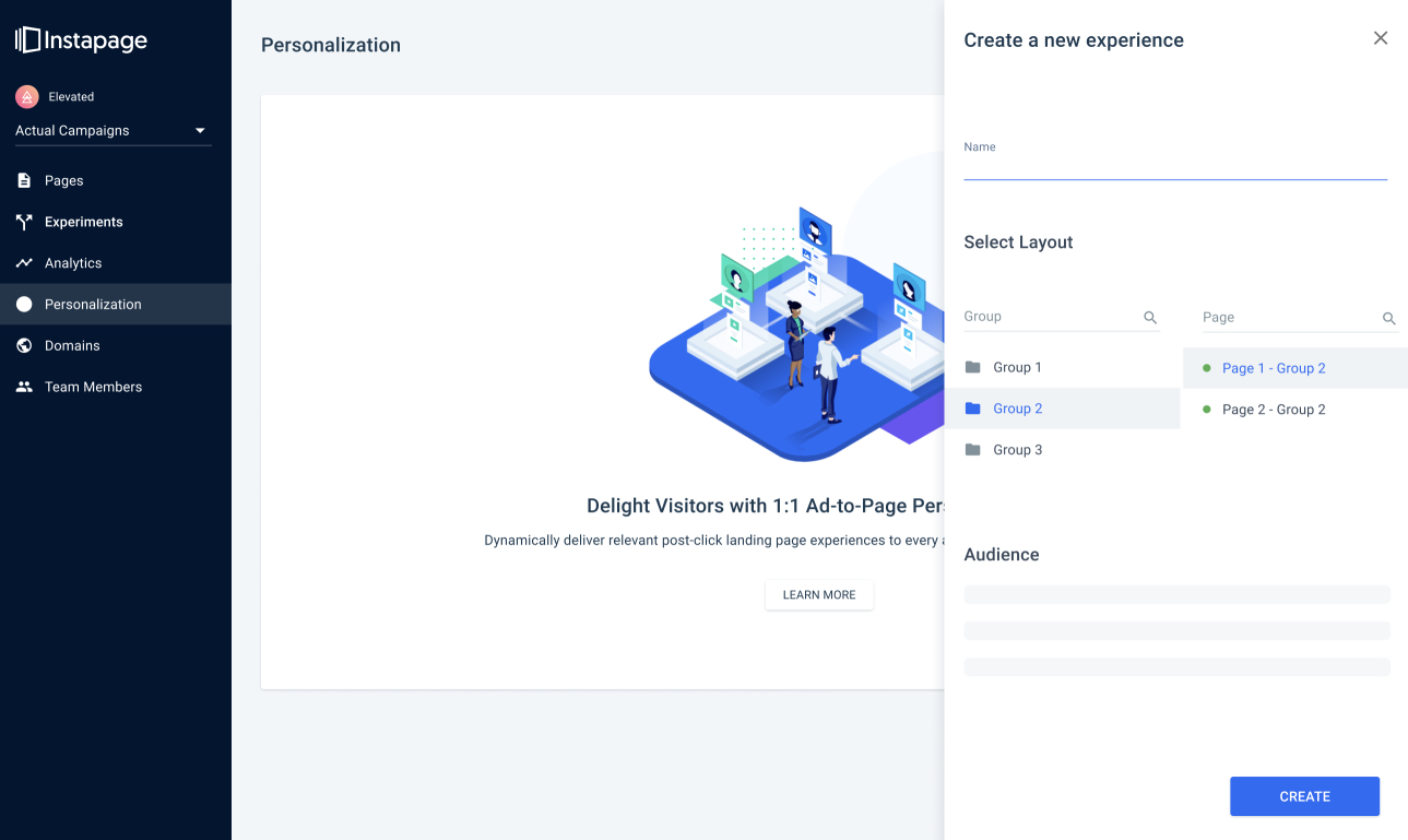 新的 Instapage 个性化仪表板