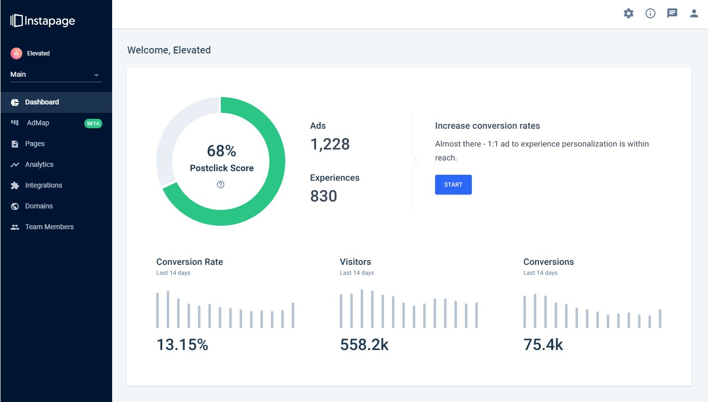 新的 Instapage Postclick 仪表板