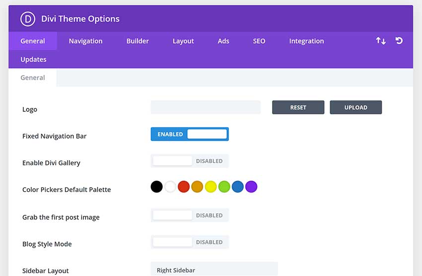 Options de thème Divi