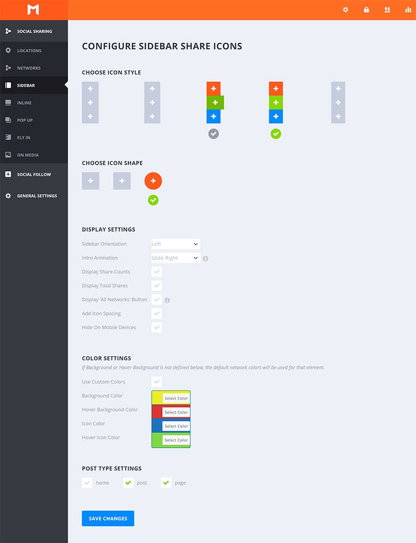 Configurar iconos para compartir