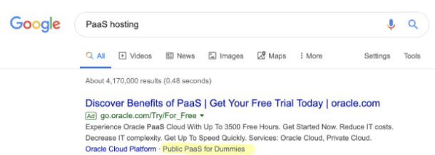 Oracle PaaS barındırma arama reklamı site bağlantısı uzantısı