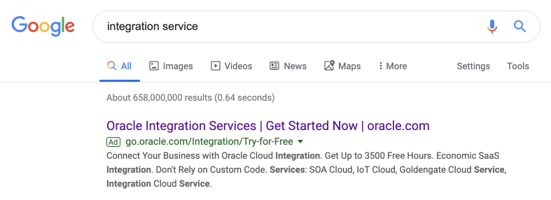 Oracle entegrasyon hizmeti ücretli arama reklamı