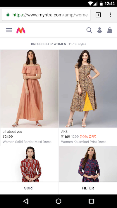 AMP 神话 Myntra 电子商务示例