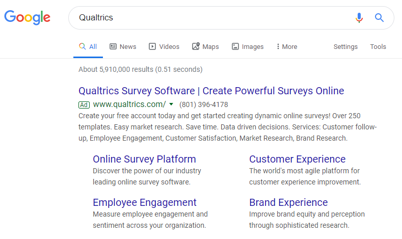 Поисковая реклама Qualtrics в Google