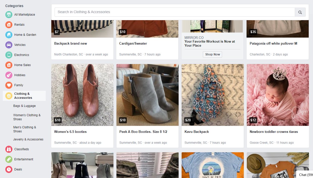 Категории рекламы Facebook Marketplace