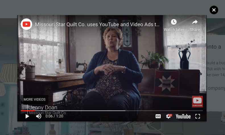 Mărturie video a paginii de destinație post-clic YouTube Ads