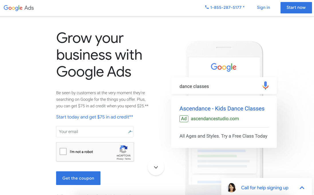 Pagina de destinație Google Ads după clic