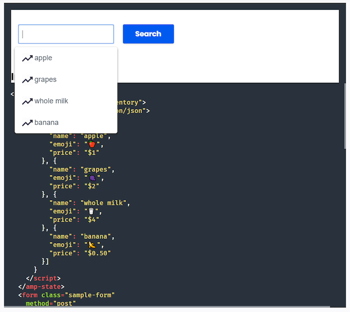 用于电子商务自动完成示例的 AMP
