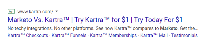 比较广告 Kartra 与 Marketo 的例子