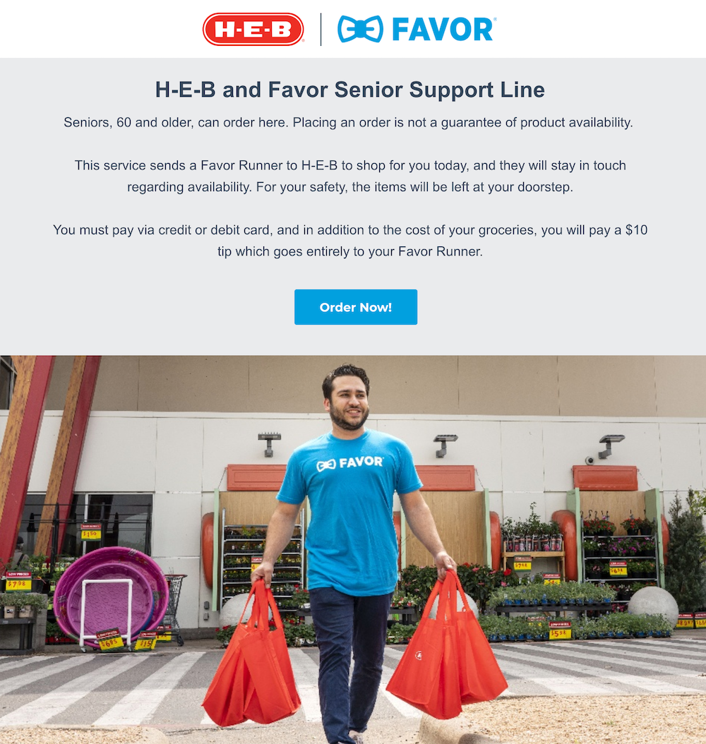 Favor Deliveryの必須食品配達ランディングページ