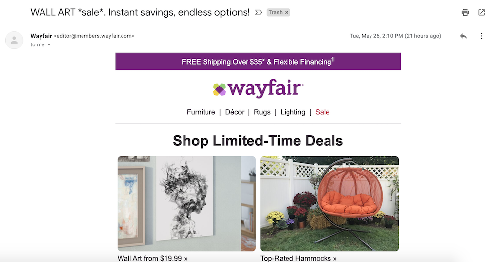 Follow-up di Wayfair via e-mail