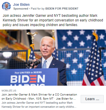 Biden sponsorlu içerik facebook