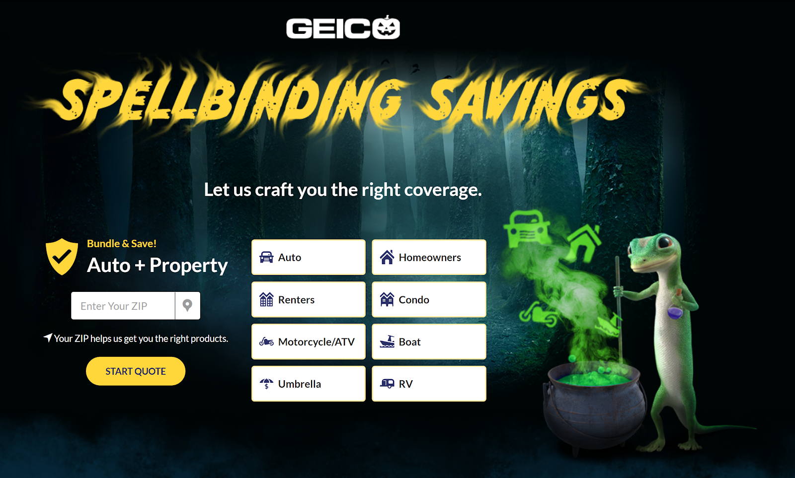 Пример целевой страницы Geico