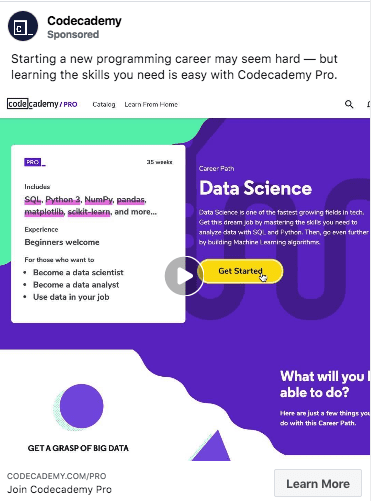 Codeacademy 廣告示例