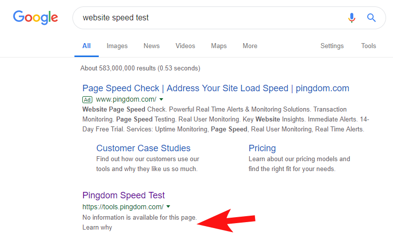 pingdom serps