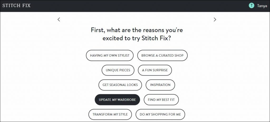 مثال مسابقة Stitch Fix التفاعلية