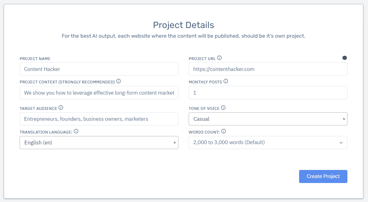 konten dalam skala besar - detail proyek