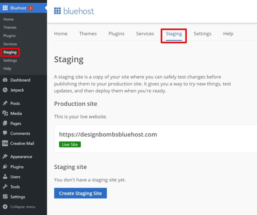 Bluehost 스테이징 사이트