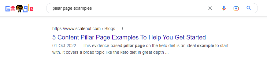 ピラーページの例の Google SERP のスクリーンショット