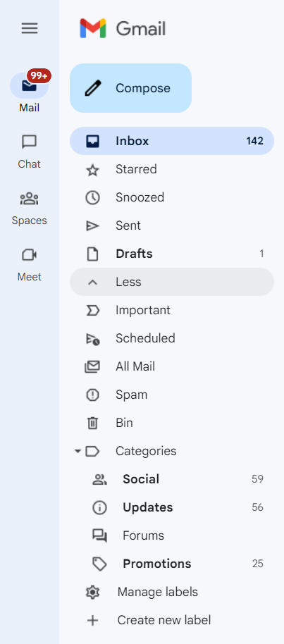Captura de tela do recurso de filtros da caixa de entrada do Gmail
