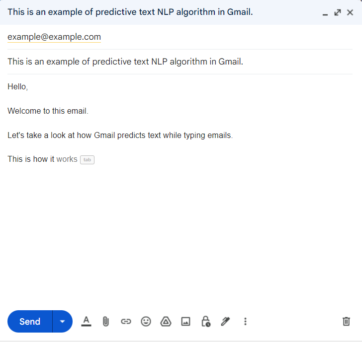 ภาพหน้าจอของคุณลักษณะเติมข้อความอัตโนมัติของ Gmail
