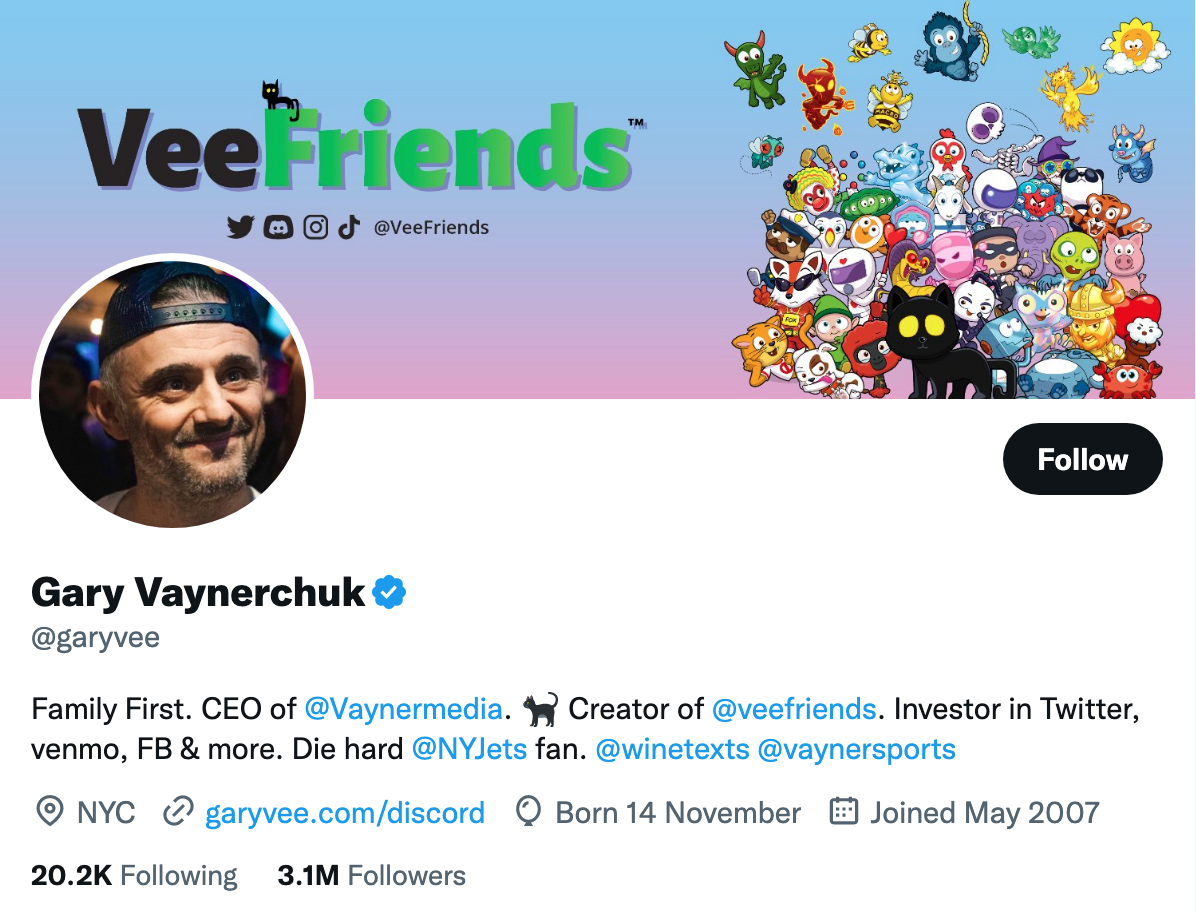 Contoh bio Twitter: Gary Vaynerchuk