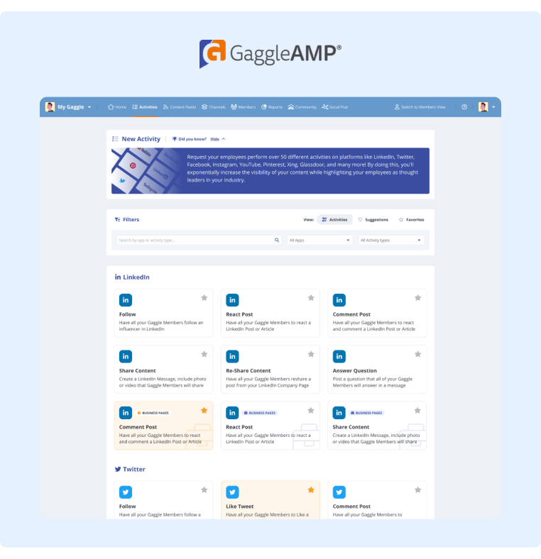 Инструменты для рекрутинга в социальных сетях — новая панель действий в GaggleAMP