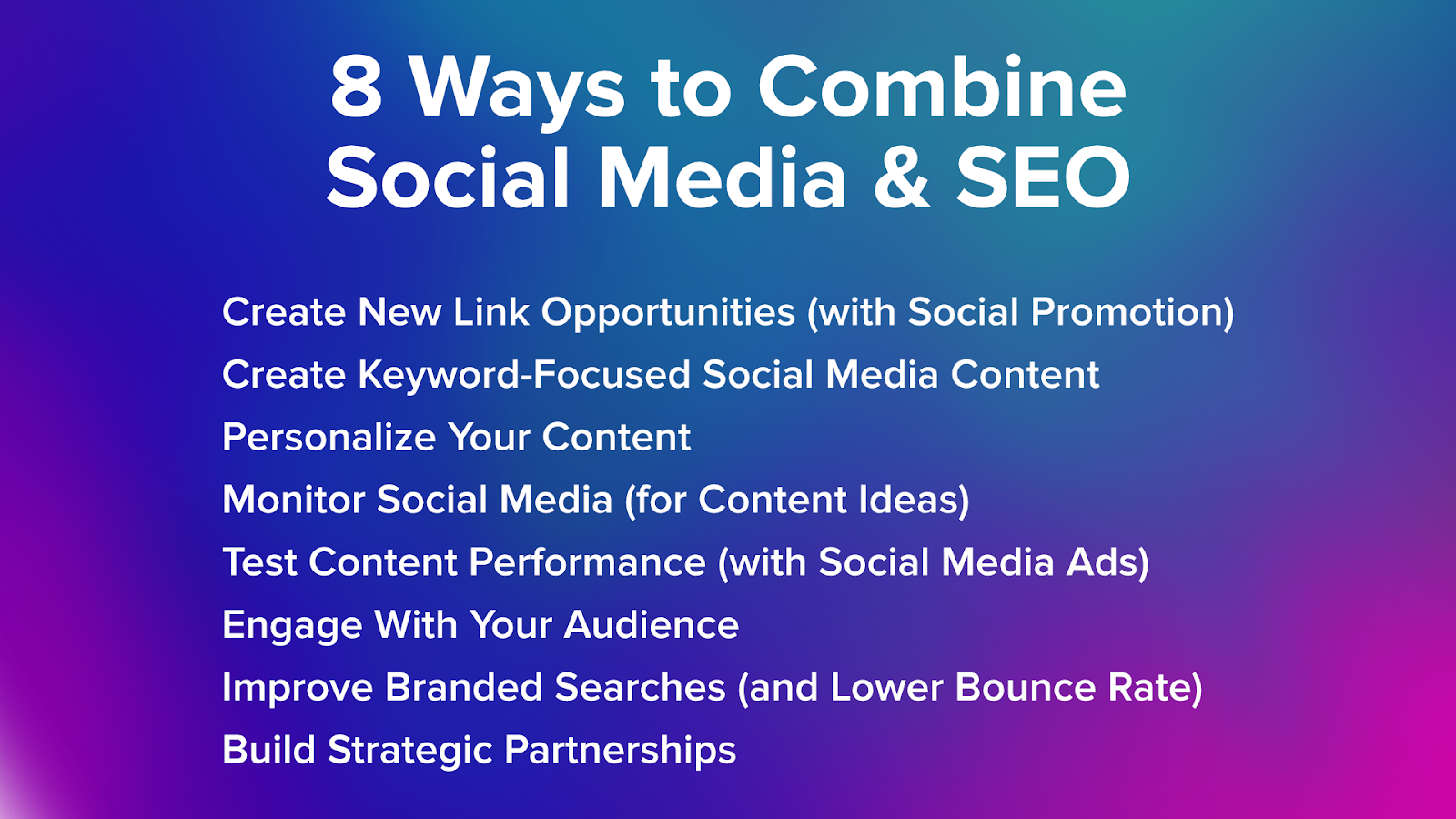 Social media and SEO can be combined if you create new link opportunities, create keyword-focused social media content, personalize your content, monitor social media, test content performance, engage with your audience, improve branded searches, and build strategic partnerships.