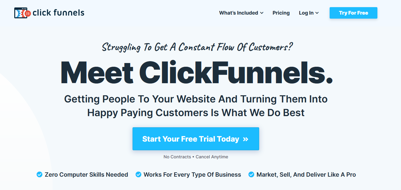 ClickFunnels 内容营销工具的屏幕截图