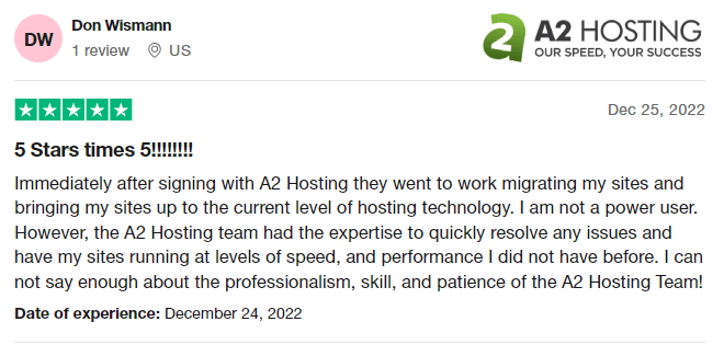 A2 Hosting Trustpilot Review 6